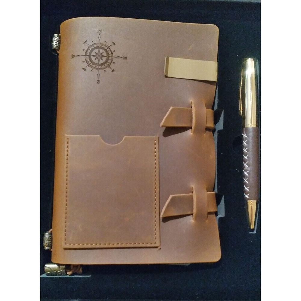 100% Genuine Leather Notebook Journal Gift Set Fountain Pen Brown 5x7in Gift Box - Picture 5 of 12